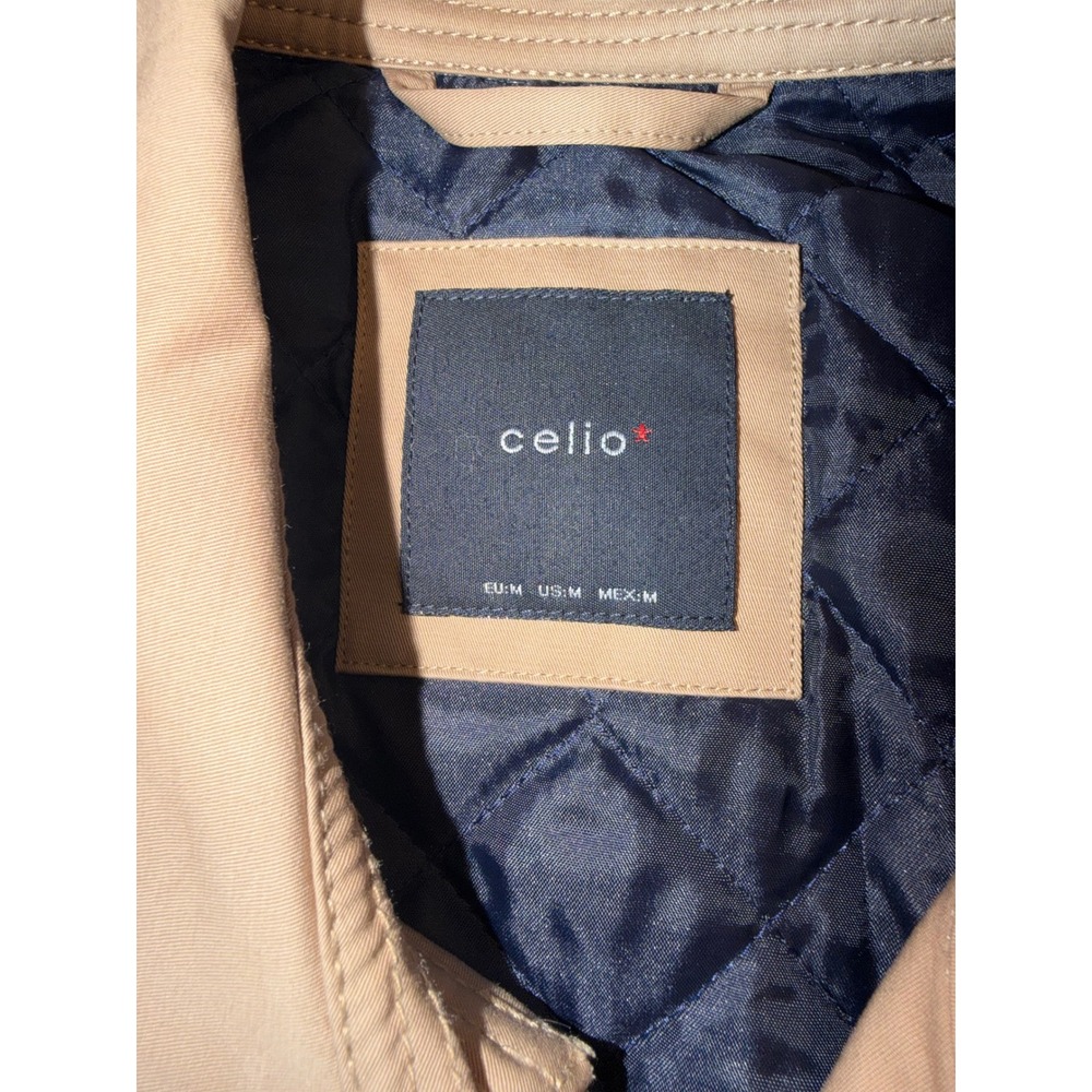 Celio Mens Double Breasted Trench Coat Tan Beige Quilted Lining Belted Medium - Picture 2 of 5